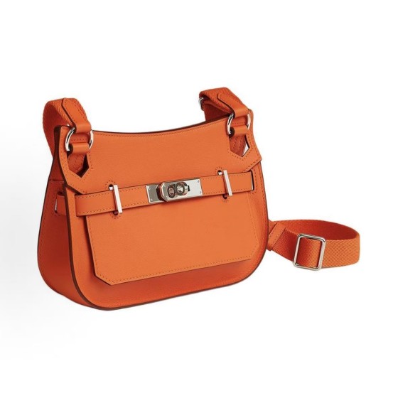 HERMES Jypsiere Gypsy silver buckle crossbody single-shoulder bag for women, aluminum Dan orange